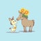 Postcard baby animal gives a flower to mom. illustrative minimalistic image.