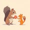 Postcard baby animal gives a flower to mom. illustrative minimalistic image.