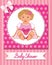 Postcard of baby shower with cute nice girl on pink background
