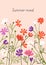 Postcard background with meadow cosmos flowers. Summer botanical post card design, beautiful pretty gentle wild floral