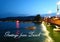 Postcard with a beautiful night view in summer weather with a speedboat on Lake Zurich