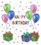Postcard Birthday watercolor design congratulation invitation design Balloons Gift Stars Confetti
