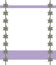 Postcard border frame white field purple edges with a composition of green leaves and shallow purple flowers violets in a column o