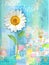 Postcard with chamomile. Congratulations card with beautiful spring flower. Can be used as greeting card, invitation for wedding,