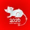 Postcard with the Chinese New Year`s 2020 white rat on the astrological calendar. stylish mouse with shine and glitter