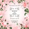 Postcard with delicate flowers roses. Wedding invitation, thank you, save the date cards, menu, flyer, banner template