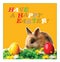 A postcard depicting a rabbit and the wishes of a happy Easter holiday.
