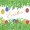 Postcard with Easter multi-colored eggs, painted Easter eggs, the inscription Easter, Easter eggs