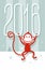 Postcard gray-green, red monkey, 2016, New year.