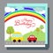 Postcard Happy Birthday for kids with cars in a landscape  Basic CMYK