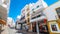 Postcard from Ibiza, brilliant sunny bright streets of St Antoni de Portmany Balearic Islands, Spain.