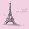 Postcard `Loved Paris`. Vector illustration with the image of the Eiffel Tower.