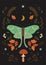 Postcard with a moth in boho style. Vector graphics