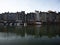 Postcard panorama of old historic building facades in port harbor of fishing village town Honfleur Normandy France