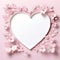Postcard pink, heart-shaped,decorated with flowers on the edge,Valentine pastel tones sweet pink romantic background,Generated AI