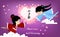 Postcard Qixi festival or Tanabata Vector illustration. Meeting of the cowherd and weaver girl with Social Distancing. Chinese
