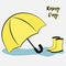 Postcard vector flat llustration of a pair of yellow rainboots and an umbrella