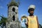 Postcard vendor cagsawa church philippines