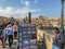 Postcard vendor on the Charles Bridge, Prague, Czechoslovakia