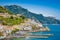 Postcard view of Amalfi, Amalfi Coast, Campania, Italy