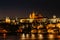 Postcard view of night Prague panorama, capital of the Czech republic.Amazing European cityscape.Prague Castle,Charles Bridge,