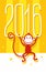 Postcard yellow, gold, red monkey, 2016, New year.