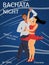 Poster or banner for bachata night event in dance club flat vector illustration.