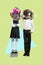 Poster banner of funky kids with monkey face best friends little boy measure girls height