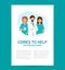 Poster or banner with Group of doctors, medical center. Comes to help doctors and nurses.