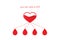 Poster for blood donation, four drops and heart isolated on the white background, vector illustration