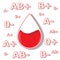 Poster for blood donation, four hearts and drop isolated on the white background. vector illustration