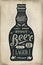 Poster bottle of beer with hand drawn lettering