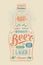 Poster bottle of beer with hand drawn lettering