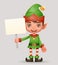 Poster broadsheet advert christmas elf boy santa claus helper new year holiday 3d cartoon design vector illustration