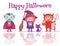 Poster with Children in halloween costumes of witch, vampire and devil are ready for Happy Halloween Party. Isolated on