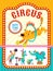 Poster of a circus show. Vector illustration. Circus artists and trained animals.