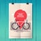 Poster with city bike hire rental tours for tourists and city vi