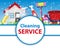 Poster clean house with tools for cleanliness and disinfection o