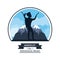Poster color silhouette of wanderlust the adventure await with climber woman celebrating at the top of mountain