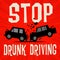 Poster concept with car crash text Stop Drunk Driving