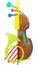 Poster. Contemporary art collage. French horn and violin with colorful highlights representing traditional and digital