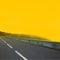 Poster. Contemporary art collage. Long road in neon yellow fog. Urban street style.