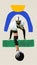 Poster. Contemporary art collage. Modern creative artwork. Young sportsman, American football player in uniform and