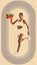 Poster. Contemporary art collage. Young woman in transparent sportswear running with torch with colorful drawn fire.