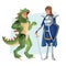 Poster with couple lizard man and warrior princess costume halloween