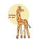 A poster with a cute animal. Stylized giraffe with a long neck. Inscription - Looking for you. Vector Postcard