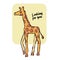 A poster with a cute animal. Stylized giraffe with a long neck. Inscription - Looking for you. Vector Postcard