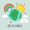 Poster with cute Earth,cloud, rainbow and sun