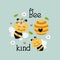 Poster with cute kind bees and beehive