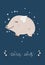 Poster with cute mini pig and stars. Vector illustration.